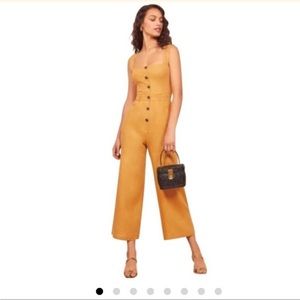 Reformation Tyler Linen Jumpsuit Yellow Ochre